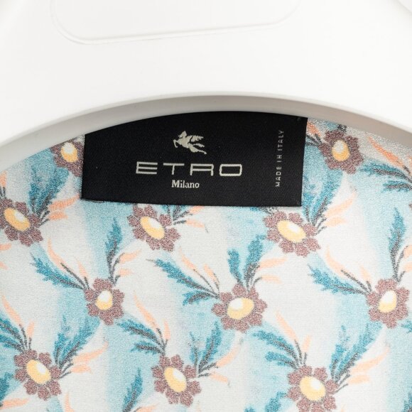 Etro PF/23 Azzurro Floralia Crepe Midi Wrap Dress - Picture 9 of 11